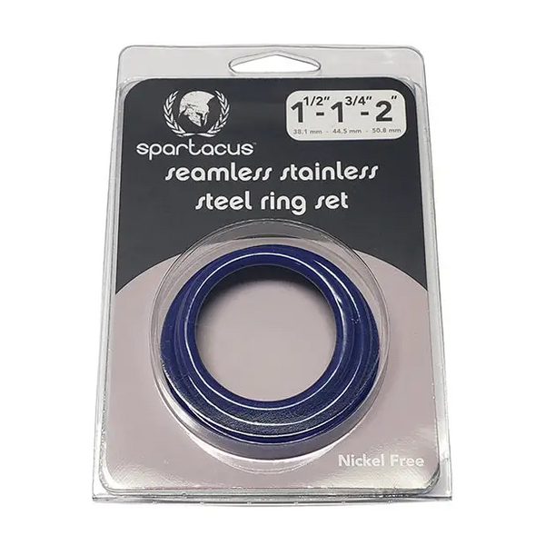 Spartacus Seamless Stainless Steel C-Ring - Blue Pack of 3 - Penis Enhancement