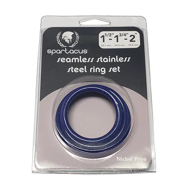 Spartacus Seamless Stainless Steel C-Ring - Blue Pack of 3 - Penis Enhancement