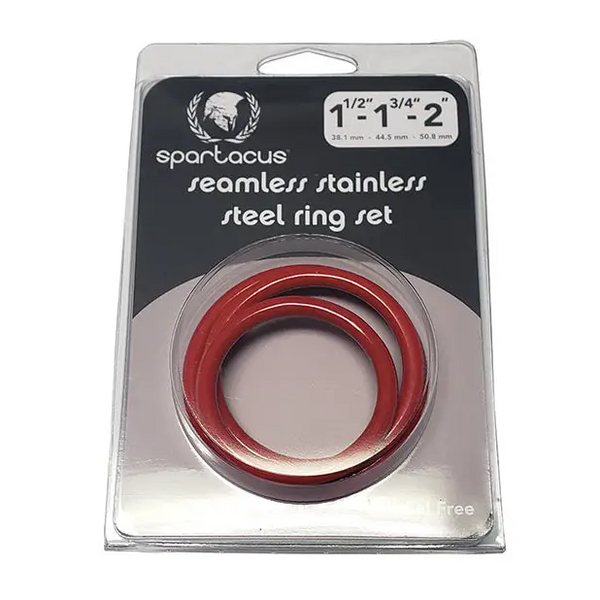 Spartacus Seamless Stainless Steel C-Ring - Red Pack of 3 - Penis Enhancement