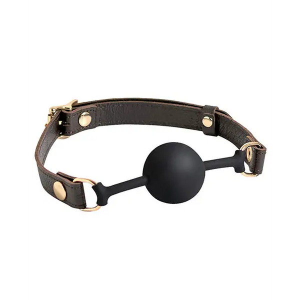 Spartacus Silicone Ball Gag - Brown Leather Strap 43mm Ball - Bondage Blindfolds & Restraints