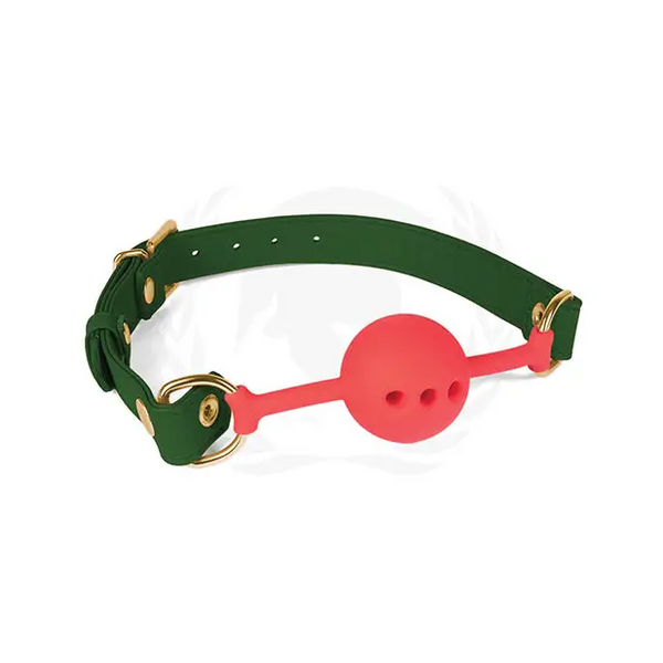 Spartacus Silicone Ball Gag w/Green PU Straps - 46 mm - Bondage Blindfolds & Restraints