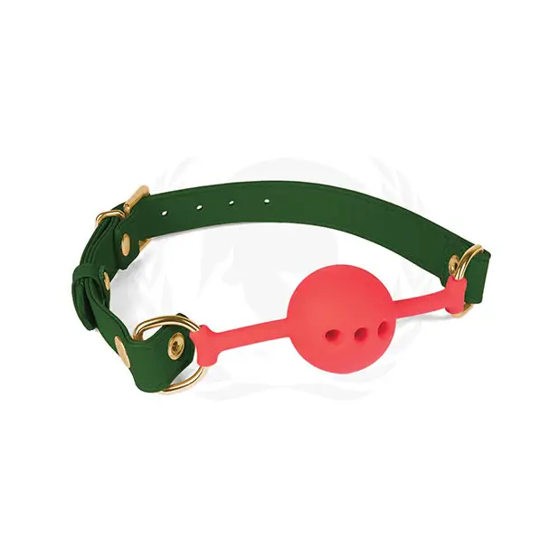 Spartacus Silicone Ball Gag w/Green PU Straps - 46 mm - Bondage Blindfolds & Restraints