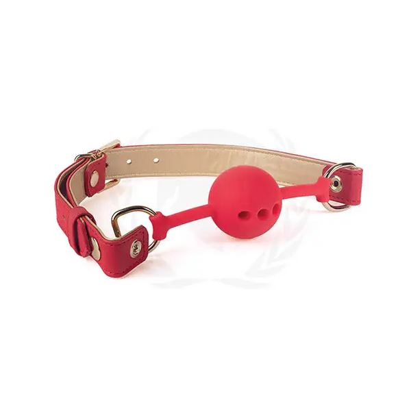 Spartacus Silicone Ball Gag w/Red Gold PU Straps - 46 mm - Bondage Blindfolds & Restraints