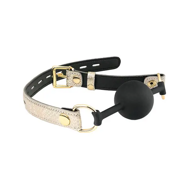 Spartacus Silicone Gag w/Leather Lining - White Snakeskin Micro Fiber - Bondage Blindfolds & Restraints