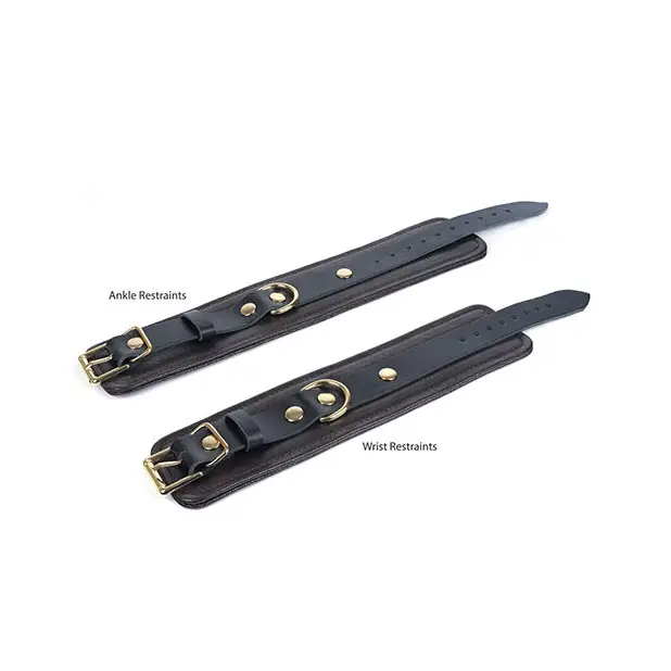 Spartacus Wrist Restraints - Brown Leather w/Gold Accent Hardware - Bondage Blindfolds & Restraints