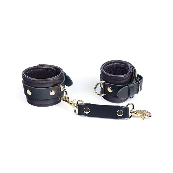 Spartacus Wrist Restraints - Brown Leather w/Gold Accent Hardware - Bondage Blindfolds & Restraints