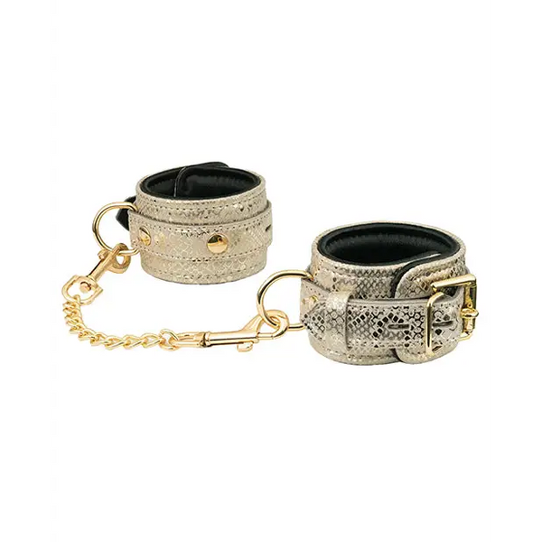Spartacus Wrist Restraints w/Leather Lining - White Snakeskin Micro Fiber - Bondage Blindfolds & Restraints