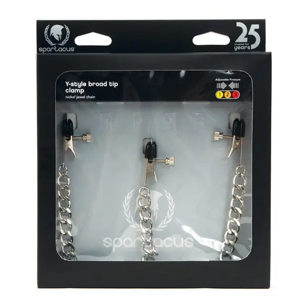 Spartacus Y-Style Broad Tip Nipple Clamps & Clit Clamp - Bondage Blindfolds & Restraints