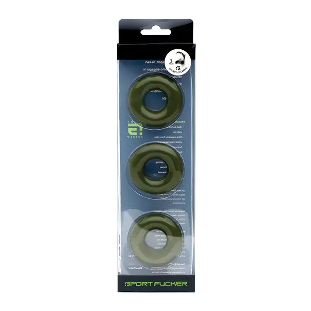 Sport Fucker Chubby Cockring Pack of 3, Army Green