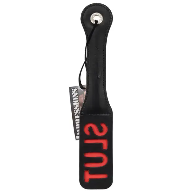 Sportsheets 12’’ Leather Slut Impression Paddle - Bondage Blindfolds & Restraints