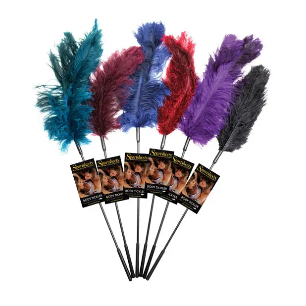 Sportsheets Ostrich Feather Ticklers - 6 of Asst. Colors - Bondage Blindfolds & Restraints