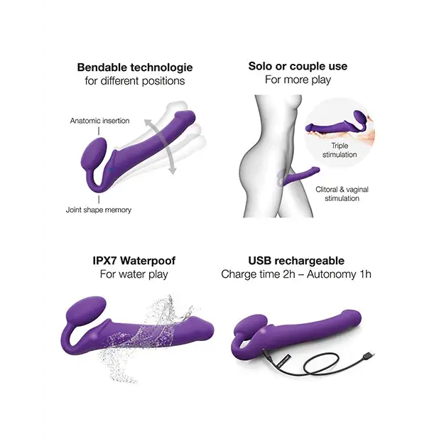 Strap on Me Vibrating Bendable Strapless Strap on Large, Purple