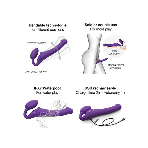 Strap on Me Vibrating Bendable Strapless Strap on Medium, Purple