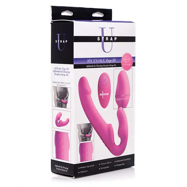 Strap U Evoke Ergo Fit Strapless Strap On Dildo w/Remote, Pink