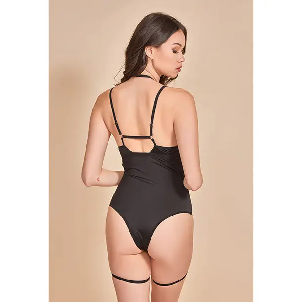 Strapped Up Garter Teddy w/Choker Black SM