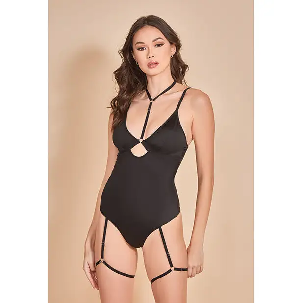 Strapped Up Garter Teddy w/Choker Black SM
