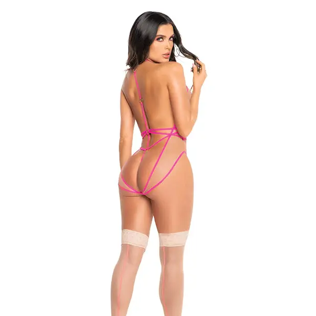 Strappy Teddy w/Adjustable Hook & Eye Crotch Closure Neon L/XL - Lingerie - Packaged