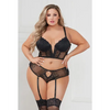Stretch Lace Cropped Bustier & Cheeky Panty Black 3X/4X