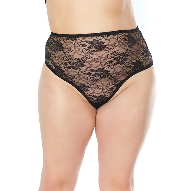 Stretch Lace High Waist Thong Black OS/XL