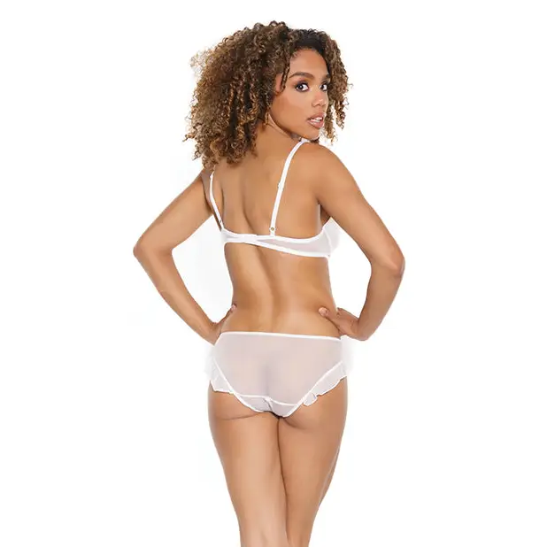 Stretch Mesh Ruffled Crotchless Teddy White SM