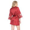 Stretch Satin Robe w/Eyelash Lace Sleeve Merlot O/S