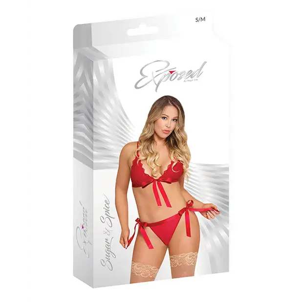 Sugar & Spice Ribbon Tie Bra & Panty Red S/M