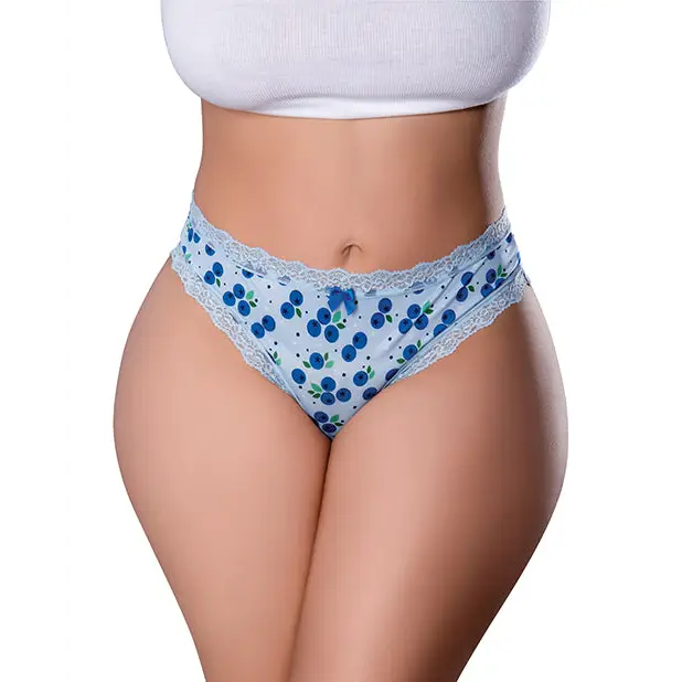 Sweet Treats Crotchless Thong w/Wicked Sensual Care Blueberry Lube - Blue QN - Lingerie - Plus/Queen - Packaged
