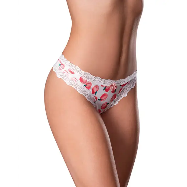 Sweet Treats Crotchless Thong w/Wicked Sensual Care Peach Lube - White S/M - Lingerie - Packaged