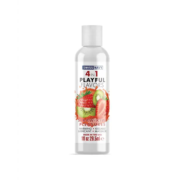 Swiss Navy 4 in 1 Playful Flavors Strawberry Kiwi Pleasure - 1 oz - Flavored