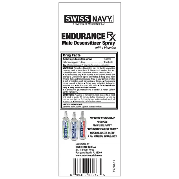 Swiss Navy Endurance Male Desensitizer Spray -.5 oz - Sexual Enhancers