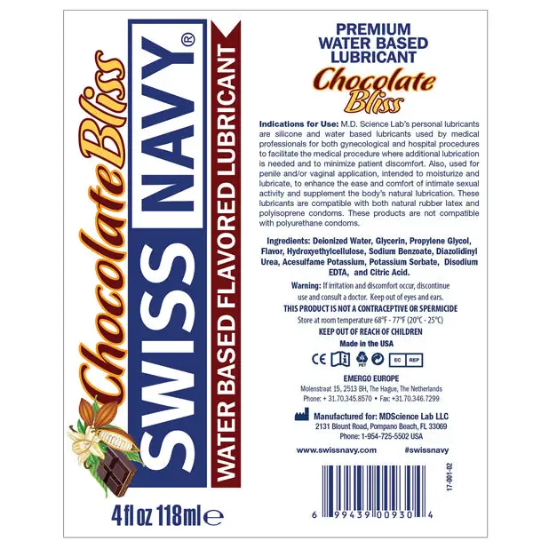 Swiss Navy Flavors, 4 oz Chocolate Bliss