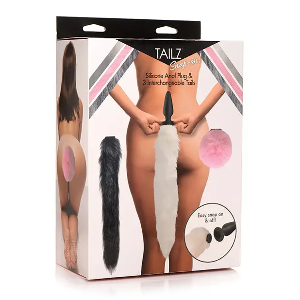 Tailz Snap On Silicone Anal Plug w/3 Interchangeable Tails, Asst Colors
