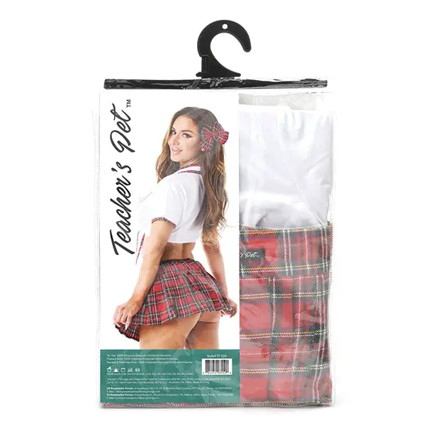 Teacher’s Pet Ms Honor Student School Girl Tie Top Pleated Skirt Neck Tie & Hair Bow Red O/S