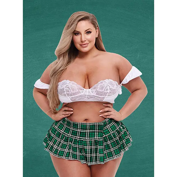 Teacher’s Pet Schoolgirl Bustier & Skirt Green/White QN
