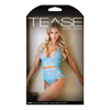 Tease Keira Criss Cross Bralette, Garter Belt & Panty Blue S/M