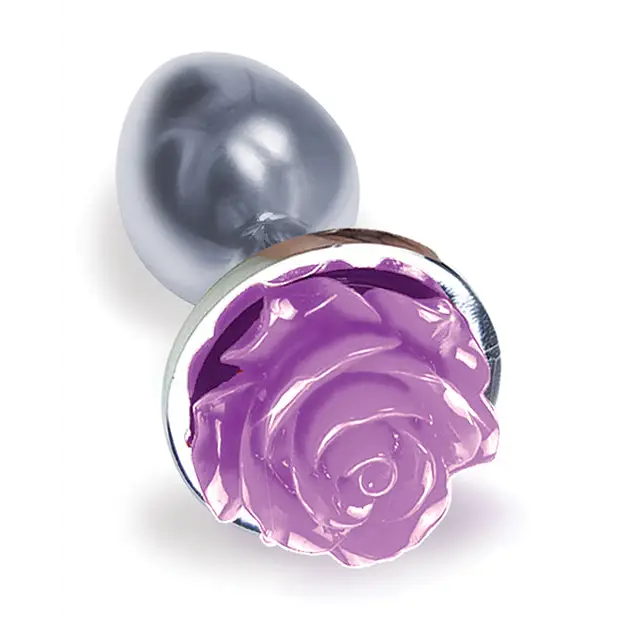 The 9's The Silver Starter Rose Floral Stainless Steel Butt Plug, Purple