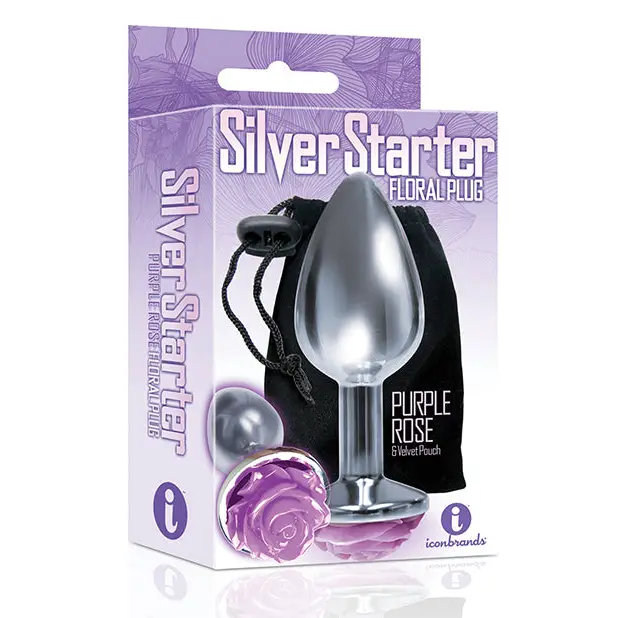 The 9's The Silver Starter Rose Floral Stainless Steel Butt Plug, Purple