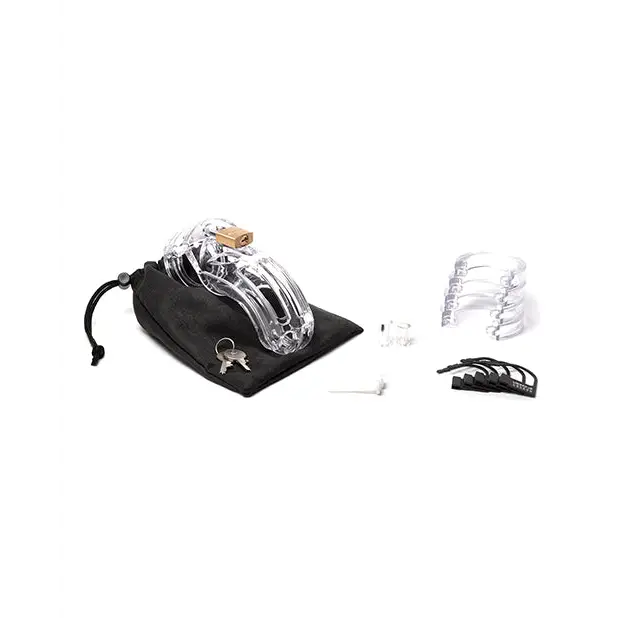 The Curve 3 3/4’’ Curved Cock Cage & Lock Set - Clear - Bondage Blindfolds & Restraints