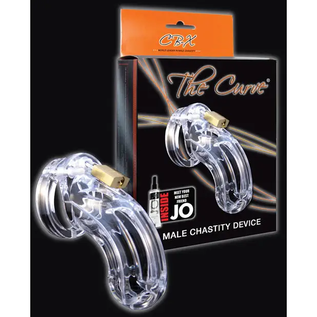 The Curve 3 3/4’’ Curved Cock Cage & Lock Set - Clear - Bondage Blindfolds & Restraints