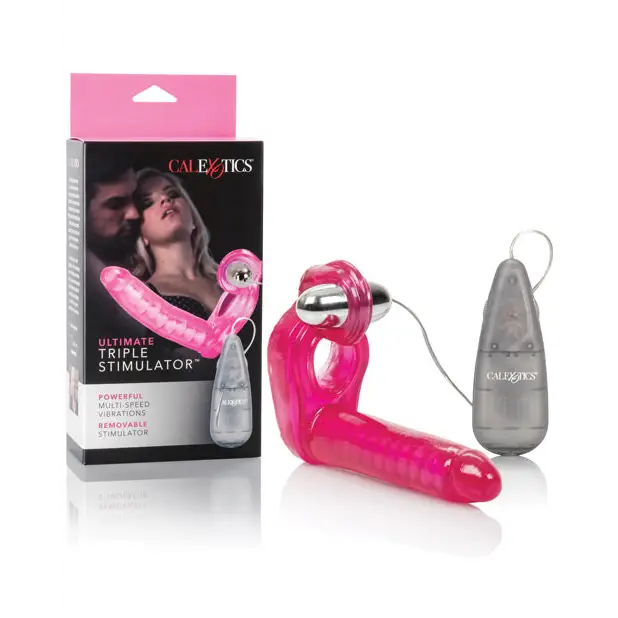 The Ultimate Triple Stimulator Flexible Dong w/Cock Ring - Pink - Dongs & Dildos