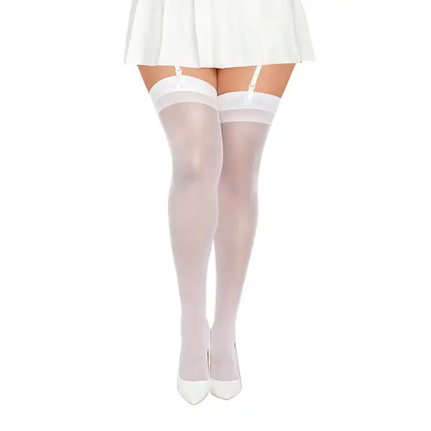 Thigh High Back Seam - White QN - Lingerie - Plus/Queen - Packaged