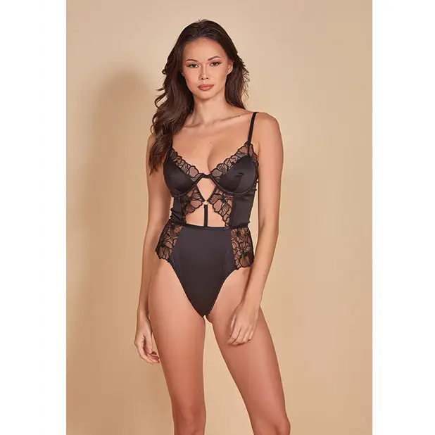Thread Bare Satin & Embroidered Mesh Teddy Black LG