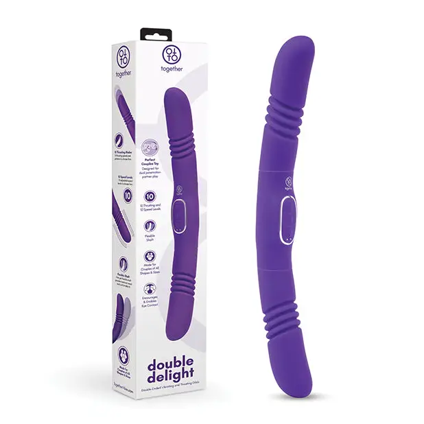 Together Double Delight Double-Ended Vibrating & Thrusting Vibrator - Purple - Vibrators