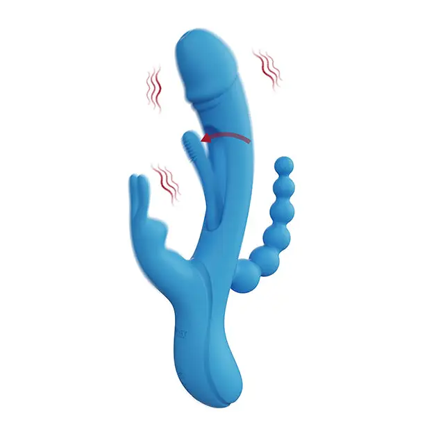 Trilux Kinky Finger Rabbit Vibrator with Anal Beads - Blue