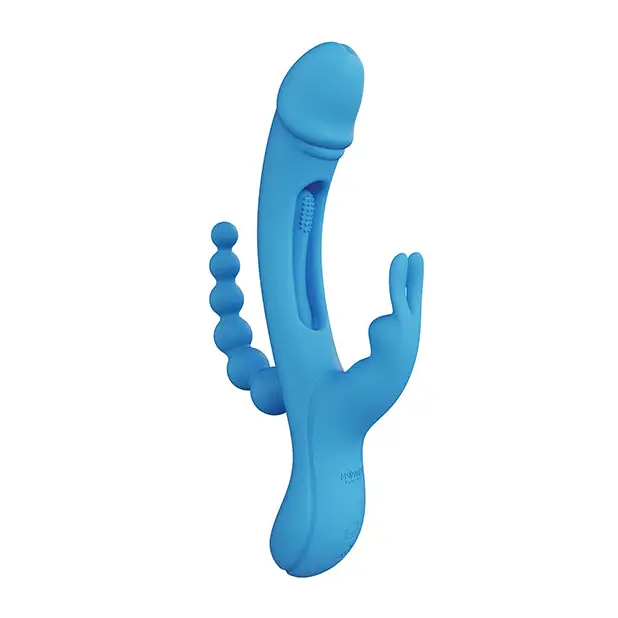 Trilux Kinky Finger Rabbit Vibrator with Anal Beads - Blue