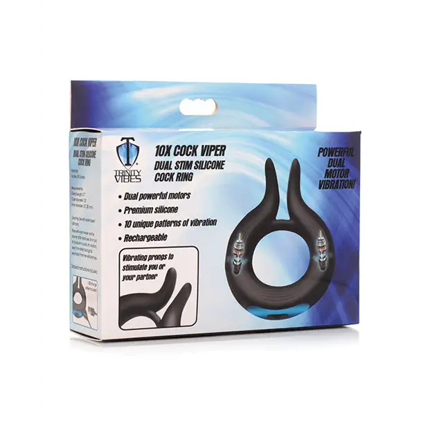 Trinity Men 10X Cock Viper Dual Stimulation Silicone Cock Ring, Black