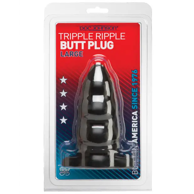 Triple Ripple Butt Plug - Large Black - Anal Products