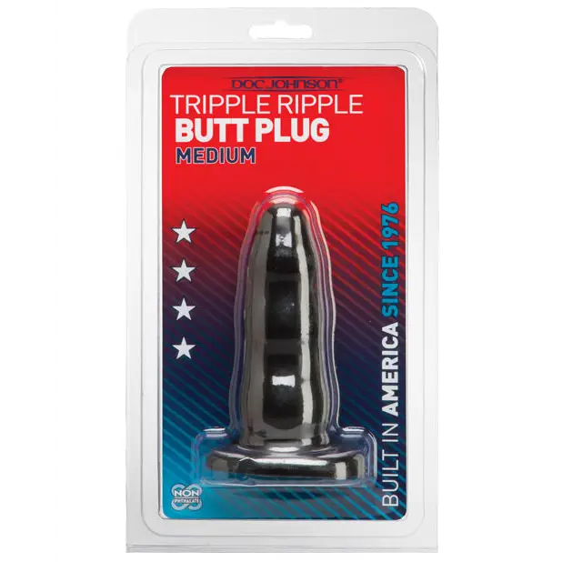 Triple Ripple Butt Plug - Medium Black - Anal Products