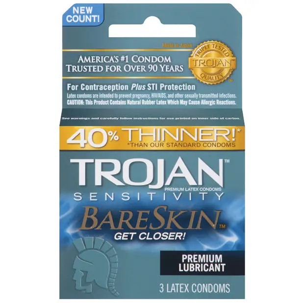 Trojan Bareskin Condoms, Box of 3