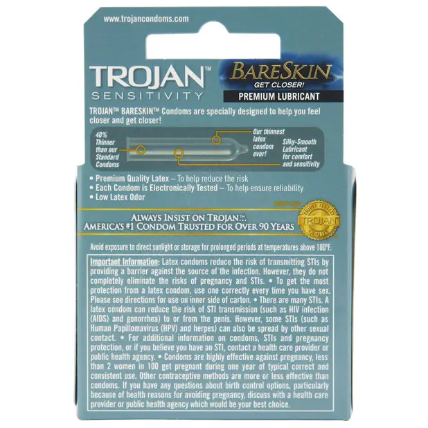 Trojan Bareskin Condoms, Box of 3